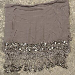 Sue Wong Scarf Shawl 9 Runner Evening Large Hand Beaded Platinum Silver Grey NEW